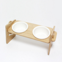 고양이 강아지 원목 도자기 식기 12cm 높이조절 밥그릇 물그릇, 대형 도자기 식기+ 대나무 2단 받침대