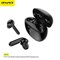 BJ용듀얼이어폰 Awei블루투스 이어폰 무선 헤드폰 이어 버드 TWS 폰 HIFI 마이크 포함 보청기 LED 디스플레이 스포츠 휴대폰용, [02] GRAY, 2.T15P