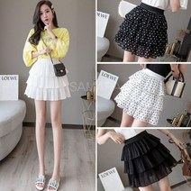 SAMARA 귀여운 도트무늬 주름 캉캉 쉬폰 미니스커트