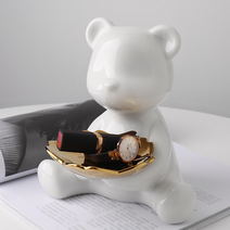 넥스트마켓 인테리어트레이 4종 세라믹오브제 악세사리트레이 집들이선물 인테리어소품, 화이트(유광), 테디베어[대]