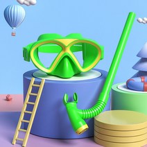 키즈네온 스위밍고글 프리다이빙 스노클세트 올인원 스노쿨링 잠수경 마스크 물놀이필수템 드라이, 화이트색 평평한 빛