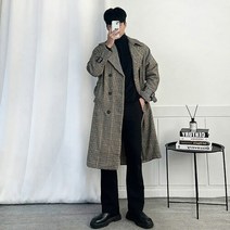 봄 가을 하운드체크 모직 롱 코트 / 라이트베이지 카키