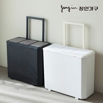 장인가구 리빙레시피 캐리어형 분리수거함 3단(70L), 아이보리