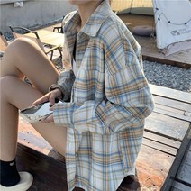 긴팔 체크 셔츠 아메리칸 루즈핏 코트 초가을 양기 작은 상의