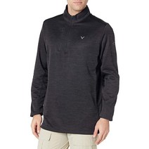 Callaway 남성용 웨더 시리즈 듀얼 액션 아쿠아펠 블록 스윙 테크 1/4 지퍼 골프 풀오버, Medium, Black Grey Heather, Black Grey Heather