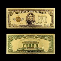 윙윙쇼핑 1928 5달러 금 24K Gold Plated 99.9% 골드 기념 황금 지폐 선물 화폐 돈 취미 여행 투자 수집 전시 수장 행운 주화 금박 금장 금지폐 금화폐 선물