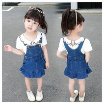 세븐스타 OP1717 여아 키즈 주니어 초등학생 봄 여름 가을 청 데님 미디 플리츠 멜빵치마 데님치마 치마 점프수트 아동복