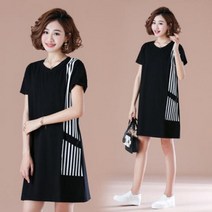 S08170 옆선줄무늬 루즈 얇고 시원한 반팔원피스 롱티