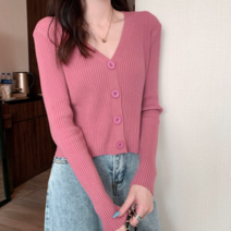 데이홀릭 여성용 봄가을 베이직 무지 단추 파스텔 소프트 니트 가디건