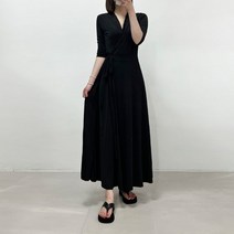 심플 무지 브이넥 칠부소매 맥시 롱 랩원피스 (F L사이즈)