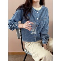 수키 노카라 라운드 격자 여성 데님 청자켓 1106816
