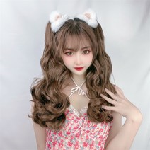 포니테일 가발 여자 집게식 하이포니 긴 곱슬머리 망홍 물결 곱슬머리 양갈래 머리 가발 현물, 호구 겹말꼬리 검은색 50cm