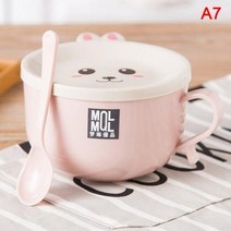 일본 우동 그릇 덮밥 라면 세트 도자기 스테인레스 스틸 더블라면 인스턴트 누들 Antiscalding Cute Rabbit671, 7
