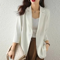 Momolatti 여성용 기초적인 블레이저 오버핏 뒤 슬릿 시폰 자켓