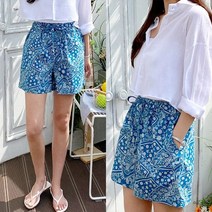 쉬즈미 BLP 672 페이즐리 스트링 밴딩 면 여성반바지 3부 숏