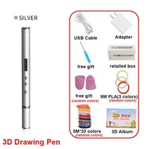 세계에서 가장 슬림 DIY 3D 프린팅 펜 RP900A 창의적인 장난감 선물 어린이를 위한 크리스마스 선물, 플라스틱 필라멘트, 미국 어댑터, 100M PLA 와이어 추가1