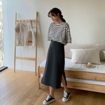 [바보사랑] 여성 여자 롱 스커트 치마 데일리 오키느 트임 일자