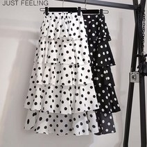 JUST FEEL!NG 여름 여성 쉬폰 플라워 도트 캉캉 롱 스커트 빅사이즈 바캉스룩 플레어 바다 여행 치마