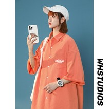 체크셔츠 23 여름 5부 소매 커플 와플 와이드 루즈핏 반팔 와이셔츠 A150 CS22010P40 4994110675