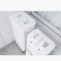 오픈 화장실 휴지통 인테리어휴지통 화이트 예쁜, 발판형 2단수거함, 재활용스티커