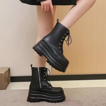 다미님 [굽8cm/225~250] 통굽 미들 워커 키높이 가보시 플랫폼 스퀘어 부츠 가죽 레더 스트링 스트랩 버클 벨크로 끈 리본 지퍼 편한 쿠션 하객룩 결혼식 빅사이즈 컹컹-신발