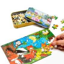 민화샵 일러스트 동화 동물 직소 퍼즐 틴케이스 세트 60피스 22.5x14cm, 동물 물고기