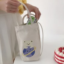 아워리빙 캔버스 드링크백 텀블러 캐리어, 지구곰