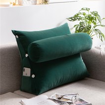 1인 소파 베드 쿠션 탈부착 세탁 가능 사무실 침대 쿠션 북유럽 삼각 등받이 허리 보호 다다미, 짙은녹색헤드레스트조절가능,탈부착가능, 라지:60길이x50높이x22두께cm
