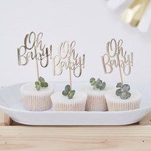 골드 베이비샤워 오베이비 토퍼 픽 Oh Baby! Cupcake Toppers