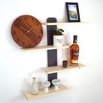 [미아트] 아름데코 라르고 4단 원목 벽선반, 옵션:블랙-원목, 상세 설명 참조