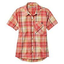 L.L.Bean (엘 엘빈) 여성 비치 크루저 여름 셔츠 반팔 프래드 미국 피트 레귤러 L 사이즈 Sunlit Coral Sailcloth 핑크 1000040009