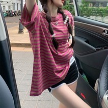 코지 힙한 스트라이프 오버사이즈 반팔티