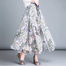 아사 린넨 나염 프린팅 A라인 플레어 스커트