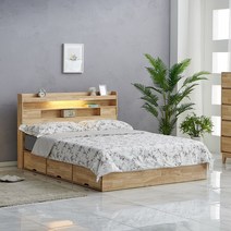 제퍼슨가구 로웰 LED 수납침대 프레임 퀸 슈퍼싱글 Q SS, 오크그레이