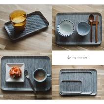 포그 린넨 코팅 트레이 3size 그레이 화이트 스트라이프 / fog linen work 쟁반, Large