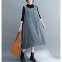 중년 여성의류 엄마옷 마담 고퀄리티 빅사이즈 겨울 따듯한 롱원피스 멜빵 포켓 40대 50대 60대 골덴 주머니 원피스 (3 color)