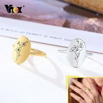 Custom Birth Month Flower Rings for Women Stainless Steel Nameplate Signet Bands B [C00073313]