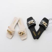 (최저가)로우굽 모던 체인장식 슬리퍼 1cm굽 2color