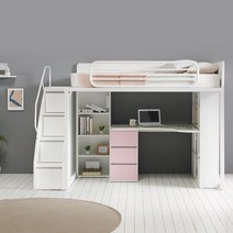 원마인드 템바 벙커침대프레임(수납계단형)+책상세트+500책장+캐시미론매트리스, 템바보드민트