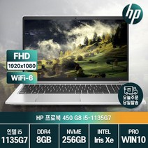 HP 프로북 450 G8 i5-1135G7 게임 그래픽 디자인 업무용 주식 사무용 가성비 노트북, 464P0AV, WIN10 Pro, 8GB, 256GB, 코어i5, 실버