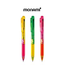 모나미 볼펜 3색볼펜 플립볼펜 0.7mm 형광 연필1P증정, 그린옐로우 핑크오렌지 옐로우핑크, 3개입