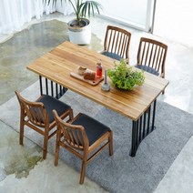 [해찬솔원목이야기] 해찬솔 티크원목 4인용 원목식탁 세트1600A-as/의자포함/4인용식탁, 상판색상:브라운(티크원목색)