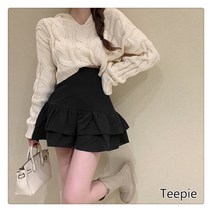 티피/Teepie 하이 웨이스트와 얇은 코듀로이 프릴 스커트 여성용 봄 신제품 케이크 a 라인 숏 스커트