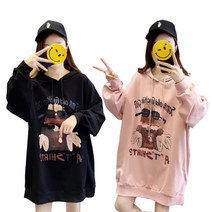 BUyuS예쁜후드티 롱후드 가을겨울 긴팔후드티 타조그림 홈웨어 원피스처럼입는 롱후드티 여자 여성굿딜 브이숍