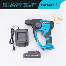 18v 브러시리스 전기 해머 2in1 무선 충전식 전기 로터리 철거 해머 makita 배터리 용 파워 임팩트 드릴, 영국, 1배터리 2.0ah