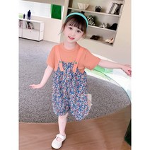 DuDukids 여아 여름 멜빵 바지 세트