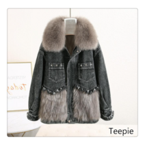 티피/Teepie 데님 너구리털 라이크 파카 여우털 칼라 라이크 젊은 밍크코트