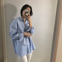 노멀베이직 여성 바스락 면 트임 셔츠 블라우스 루즈핏 소라 네이비 베이지 화이트