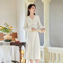 블루 언어 대형 여성 지방 mm 작은 향기로운 바람 드레스 겨울 부드러운 프랑스 V 넥 긴팔 코트 내부 스커트
