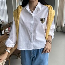 퍼니걸스 6109 데일리 카라 와펜 패치 크롭 셔츠 남방 여성의류